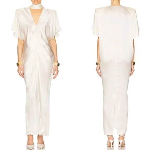 Helsa Demeter Maxi Gown Dress in Silk Lyocell - Ivory - Picture 2 of 6